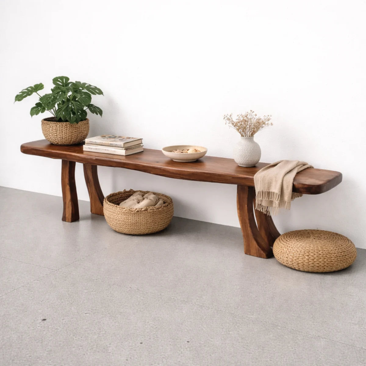 Nismaaya Brown Oak Wood Foot Bench Collection – Nismaaya Decor