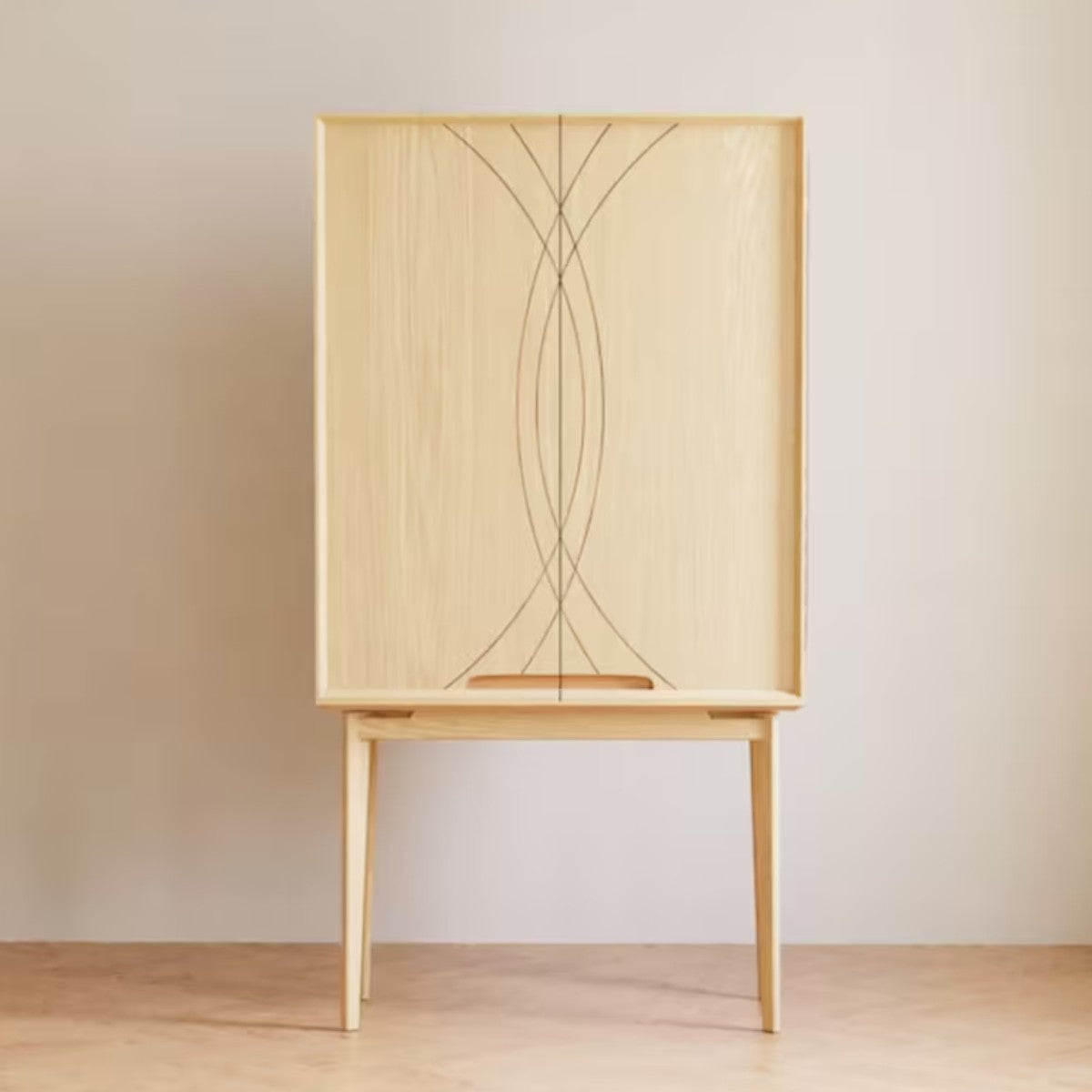 Kavin Walnut Wood Bar Cabinet - Functional and stylish walnut bar cabinet for home entertainment.