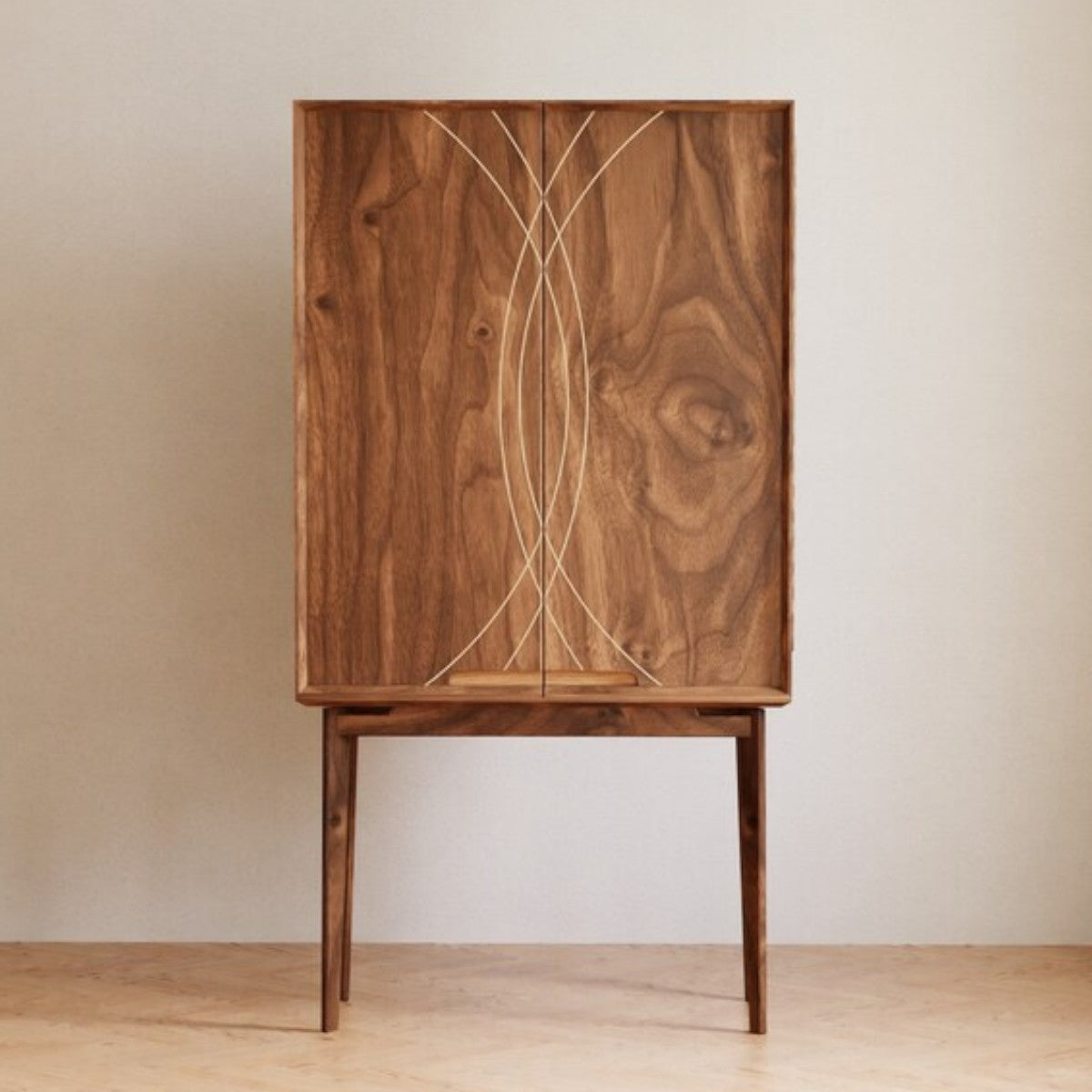 Kavin Walnut Wood Bar Cabinet - Elegant storage with rich walnut wood finish for home bars.