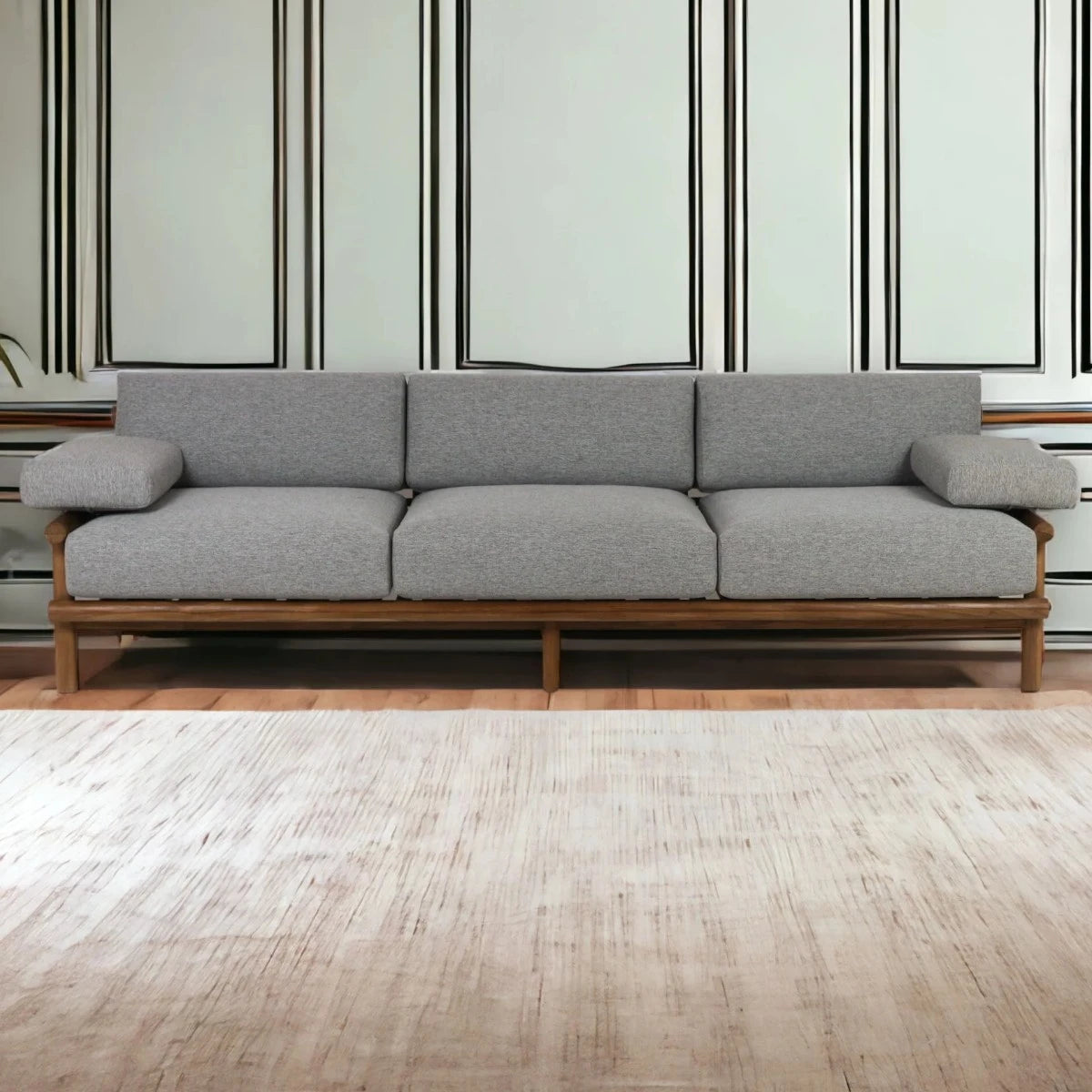 Henri Teak Wood & Fabric 3 Seater Sofa – Nismaaya Decor