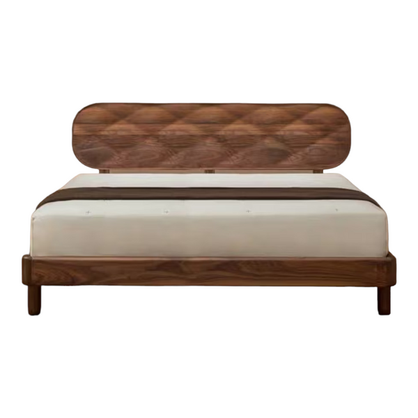 King and Queen size Aase Walnut Wood Bed with oiled finish for bed room