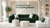Green sofa in a stylish small living room.
