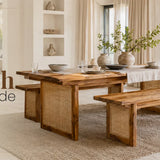 Dining bench size guide with solid wood dining table and benches
