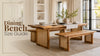 Dining bench size guide with solid wood dining table and benches