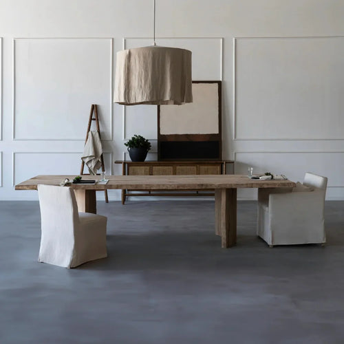 Modern oak wood dining table with sleek design