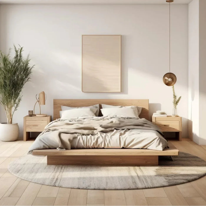 Premium oak wood bed for a timeless bedroom look