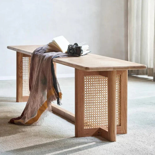 Solid ash wood bench with elegant grain details