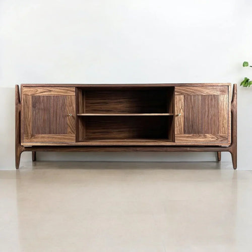 Modern walnut media unit with sleek design