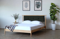 Abby Oak Wood Upholstered Headboard Bed