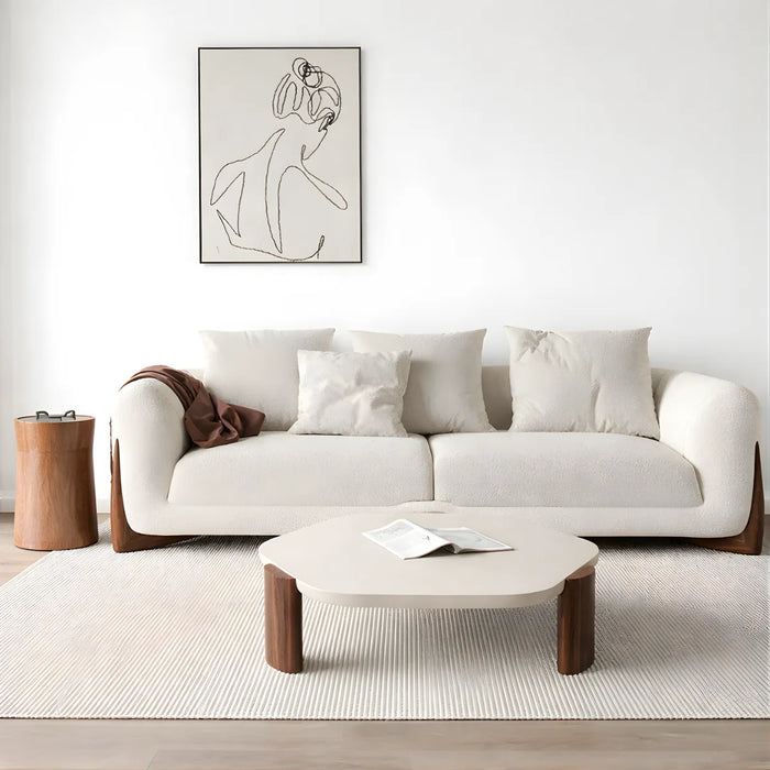 Garin 3 Seater Boucle & Walnut Wood Sofa