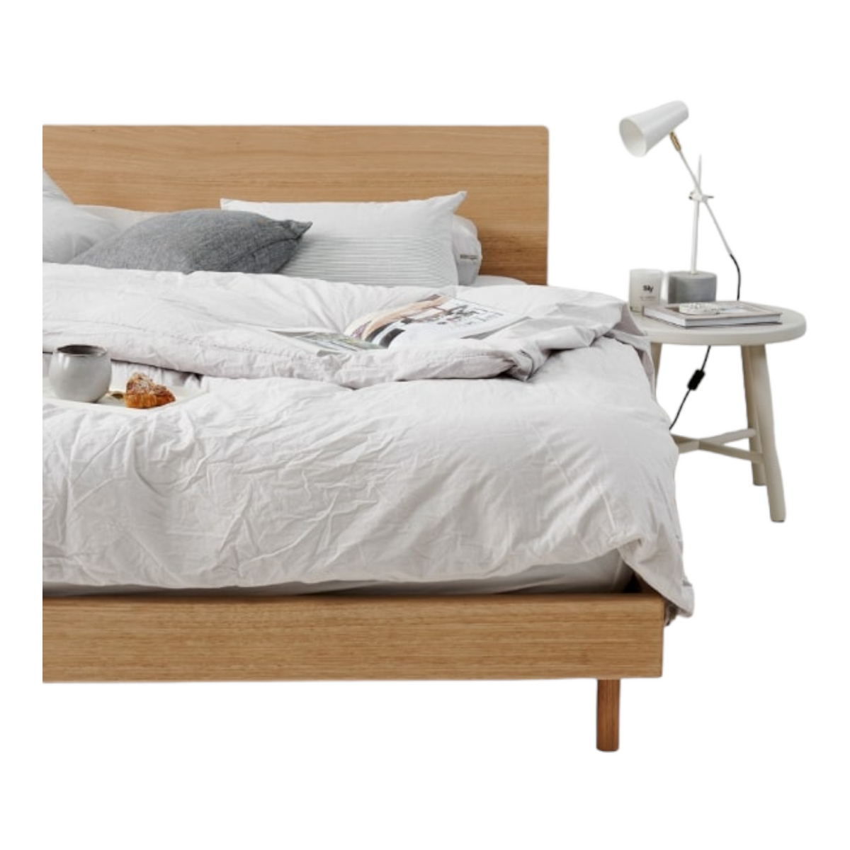 Aasiya Oak Wood Bed - Classic oak wood frame for a warm and inviting bedroom decor