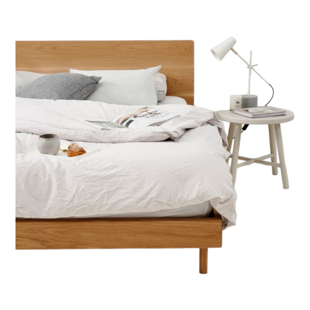 Aasiya Oak Wood Bed - Modern design with natural oak wood finish for a sophisticated bedroom