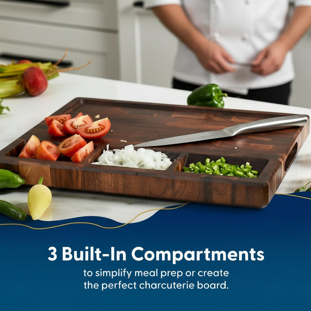 Nismaaya Black Walnut End Grain Cutting Board with Non-Slip Feet