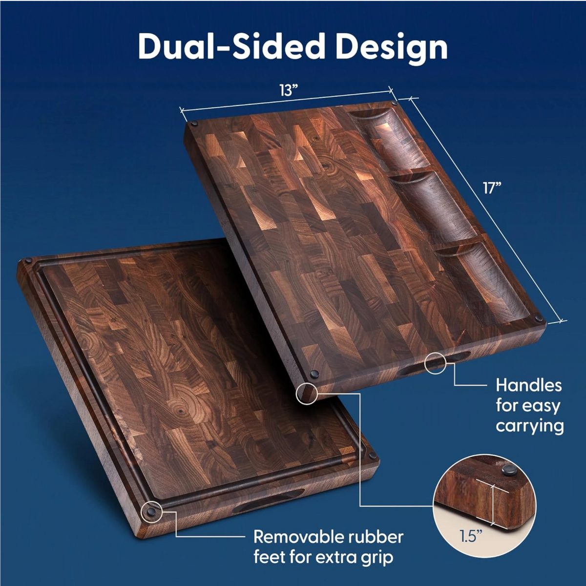 Nismaaya Black Walnut End Grain Cutting Board with Non-Slip Feet