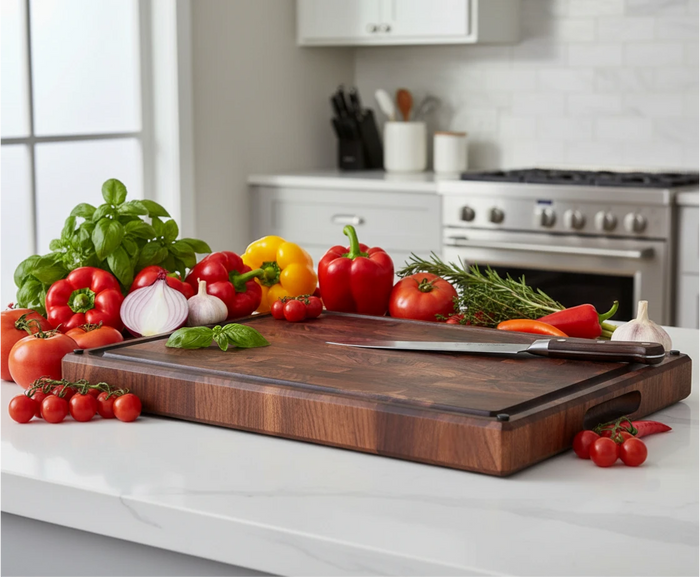 Nismaaya Black Walnut End Grain Cutting Board with Non-Slip Feet