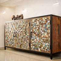 Nismaaya Iron Sky Mango Wood and Black Metal Frame Sideboard