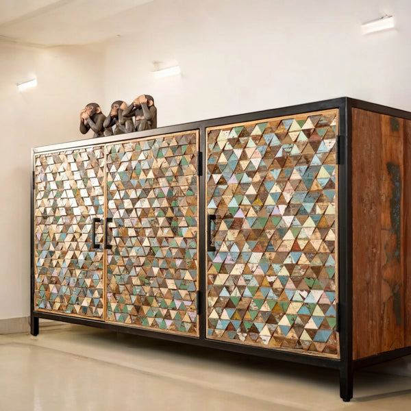Nismaaya Iron Sky Mango Wood and Black Metal Frame Sideboard