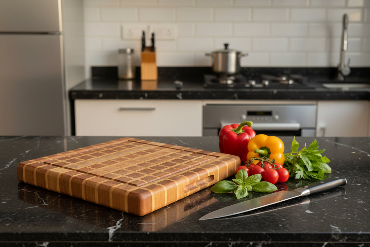 Nismaaya Walnut & White oak Checker Design Cutting and Chopping Board