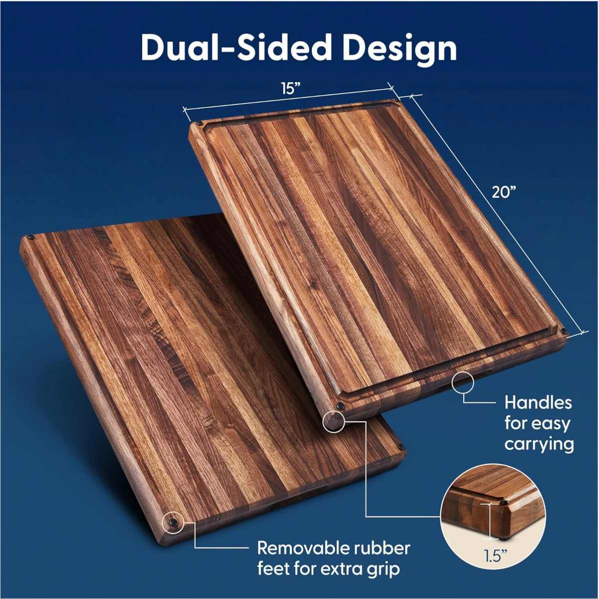 Nismaaya Large Thick Edge Grain Walnut Wood Cutting Board with Non-Slip Feet