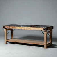 Nismaaya Reclaimed Wood Antique Hinge Metal Top Bench