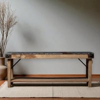 Nismaaya Reclaimed Wood Antique Hinge Metal Top Bench