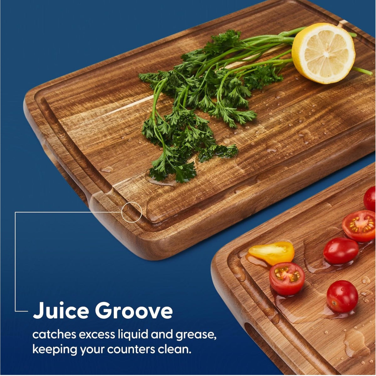 Set of 2 Nismaaya Acacia Wood Cutting Boards with Juice Groove
