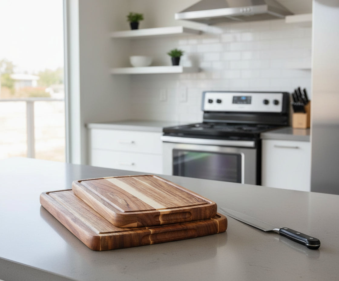 Set of 2 Nismaaya Acacia Wood Cutting Boards with Juice Groove