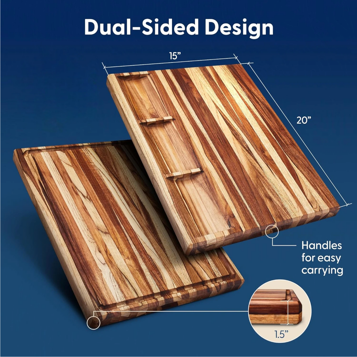 Nismaaya Teak Wood Cutting Board for Kitchen with Sorting Compartments