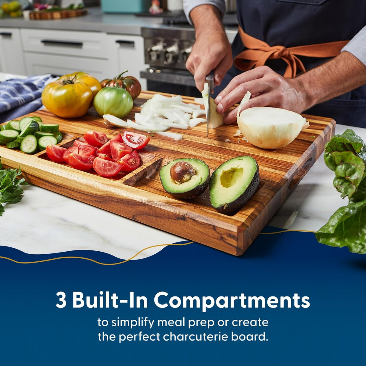 Nismaaya Teak Wood Cutting Board for Kitchen with Sorting Compartments