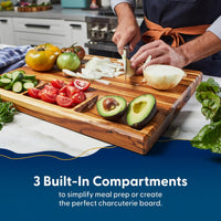 Nismaaya Teak Wood Cutting Board for Kitchen with Sorting Compartments