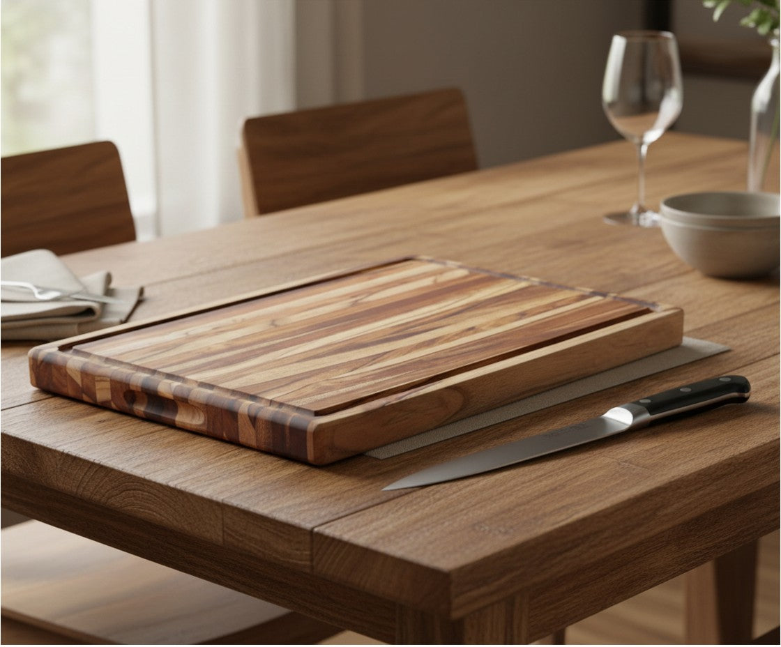 Nismaaya Teak Wood Cutting Board for Kitchen with Sorting Compartments