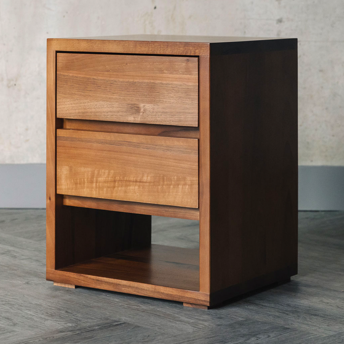 Archer Walnut Wood Bedside Table With Drawers 1