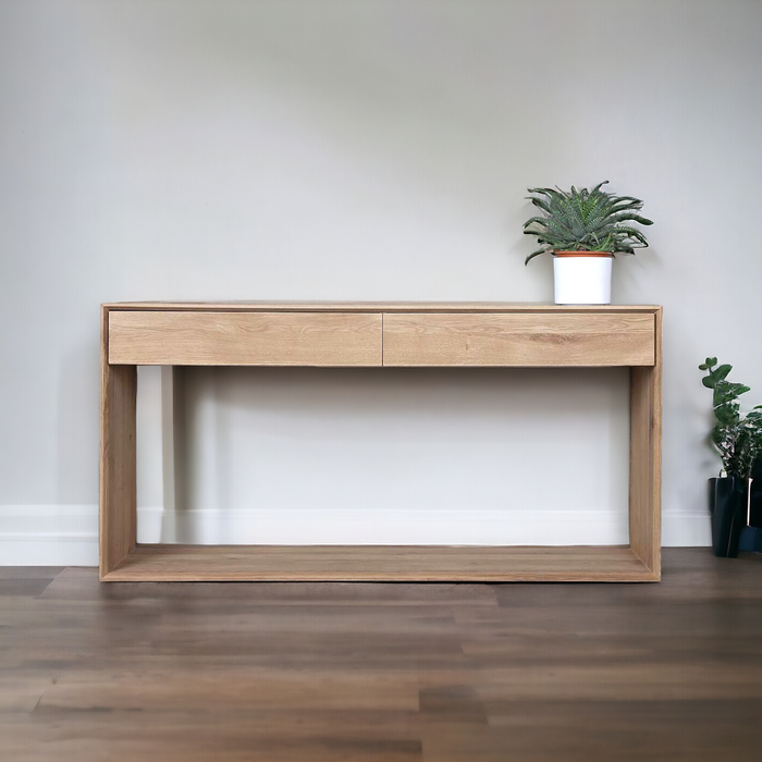 Bian Oak Wood 2 Drawers Console Table 1