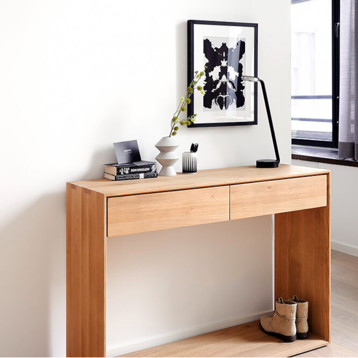 Bian Oak Wood 2 Drawers Console Table  2