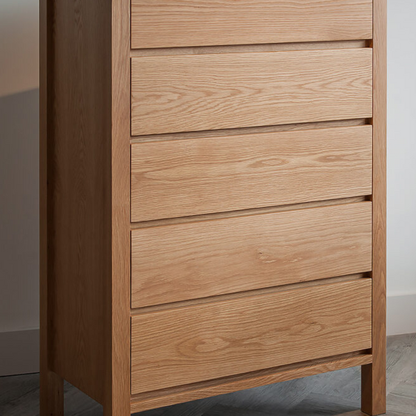 Caressa Oak Wood Chest of 5 Drawers 2