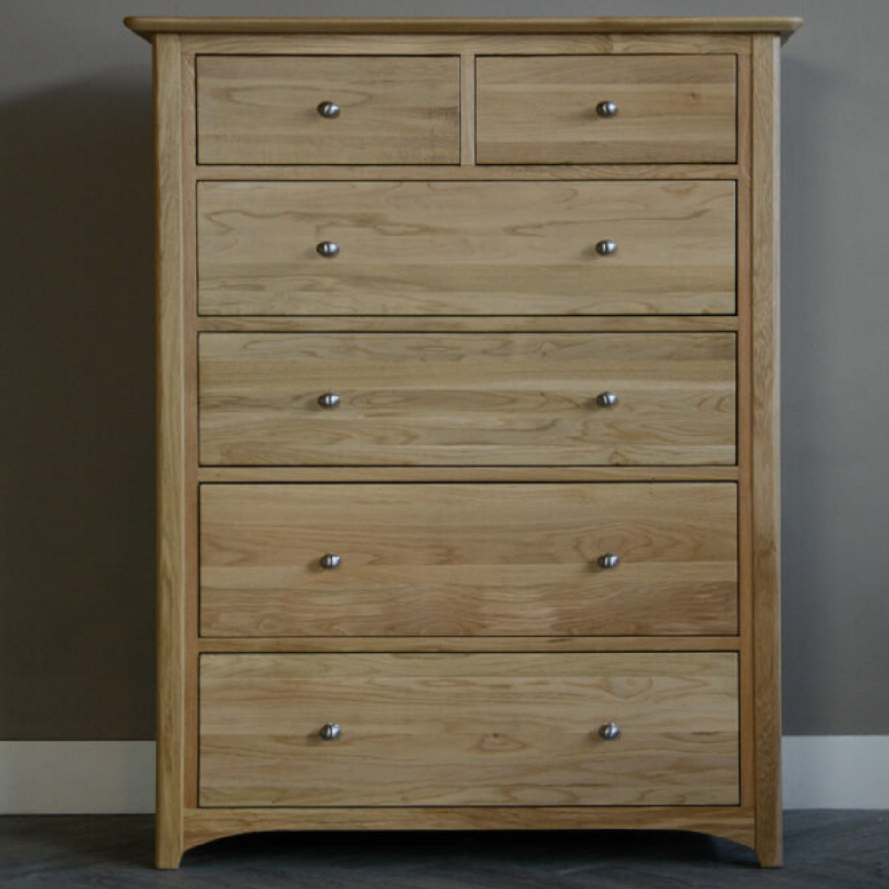 Carlina Oak Wood Chest of 6 Drawers – Nismaaya Decor