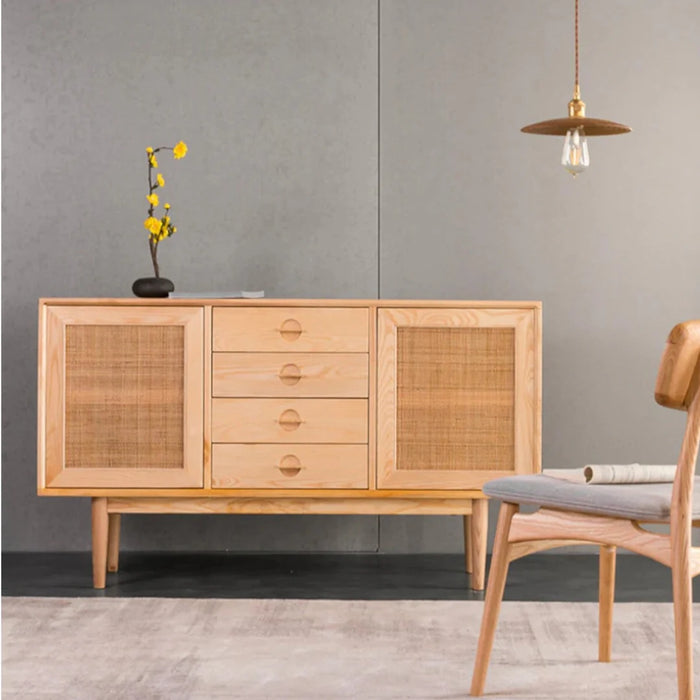 Edwin Ash Wood & Rattan Sideboard 2 Doors with Four Drawers 1