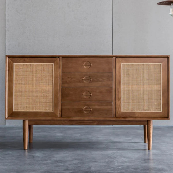 Edwin Ash Wood & Rattan Sideboard 2 Doors with Four Drawers 2