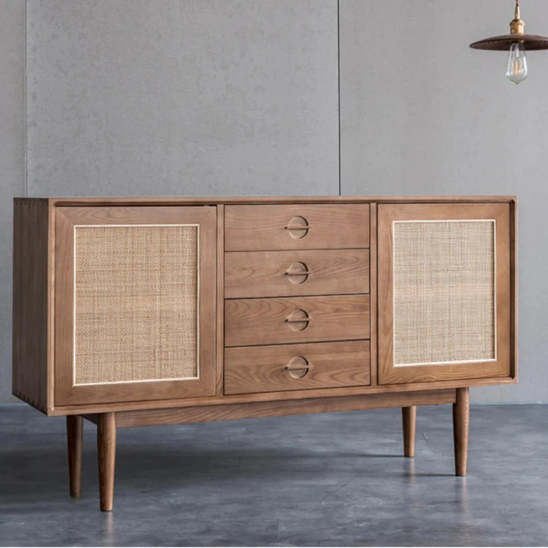 Edwin Ash Wood & Rattan Sideboard 2 Doors with Four Drawers 3