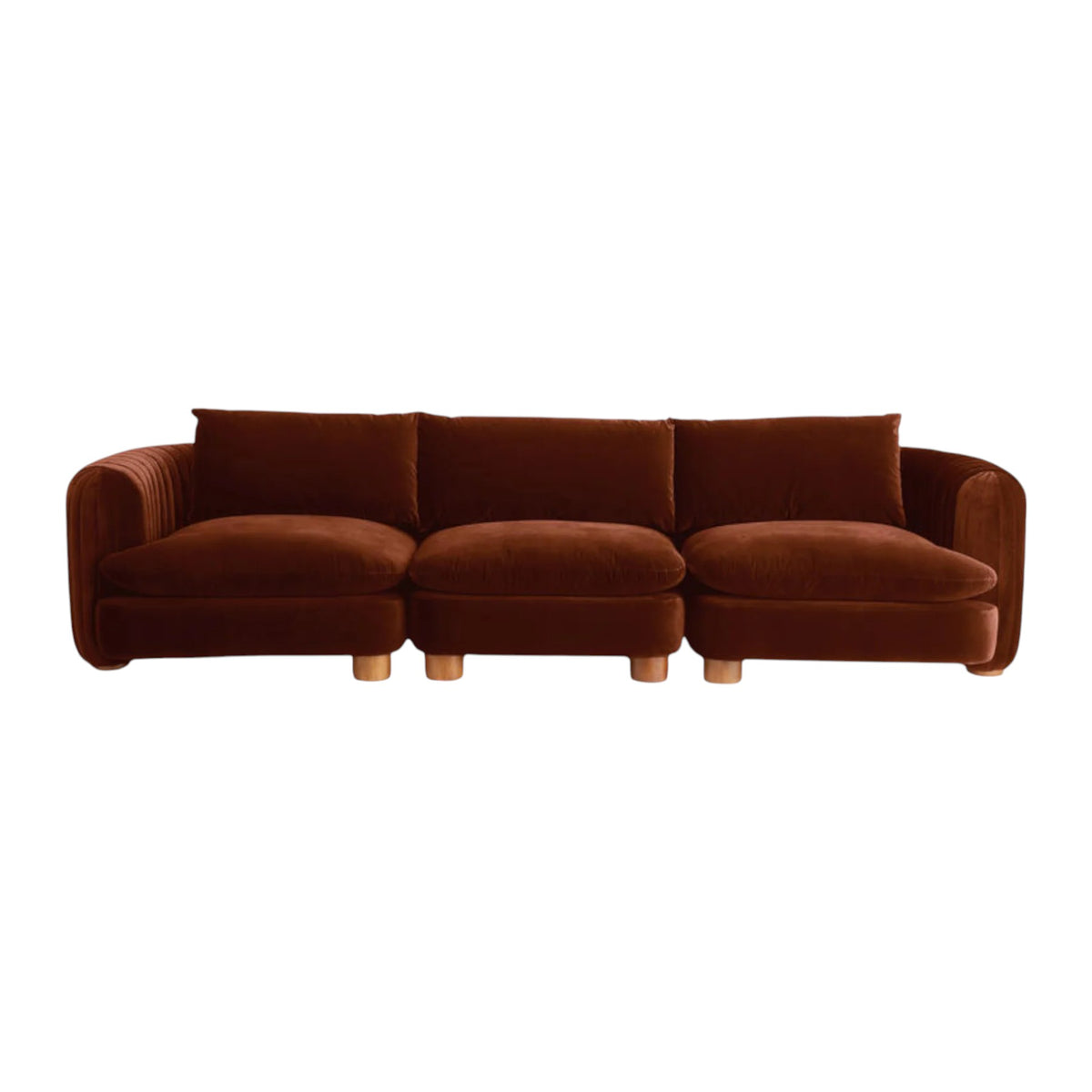 Eilis Teak Wood & Fabric 3 Seater Sofa 2