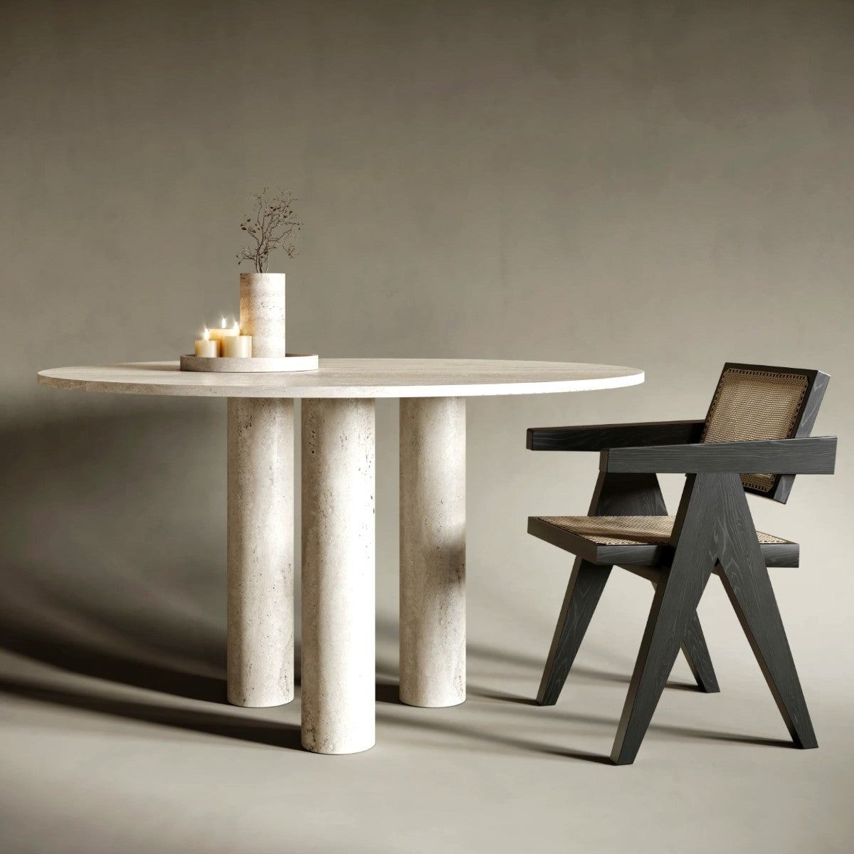 Eissa Ovel Travertine Stone Dining Table 1