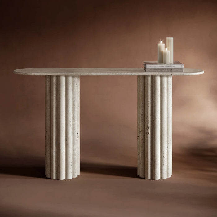 Elan Ovel Travertine Stone Console Table 1