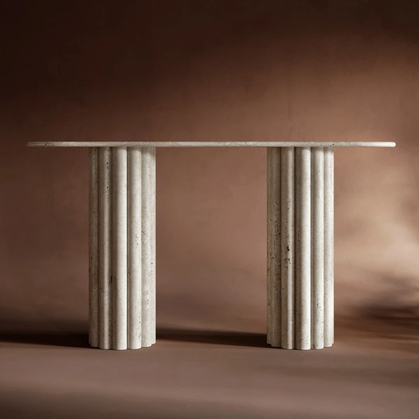 Elan Ovel Travertine Stone Console Table 2