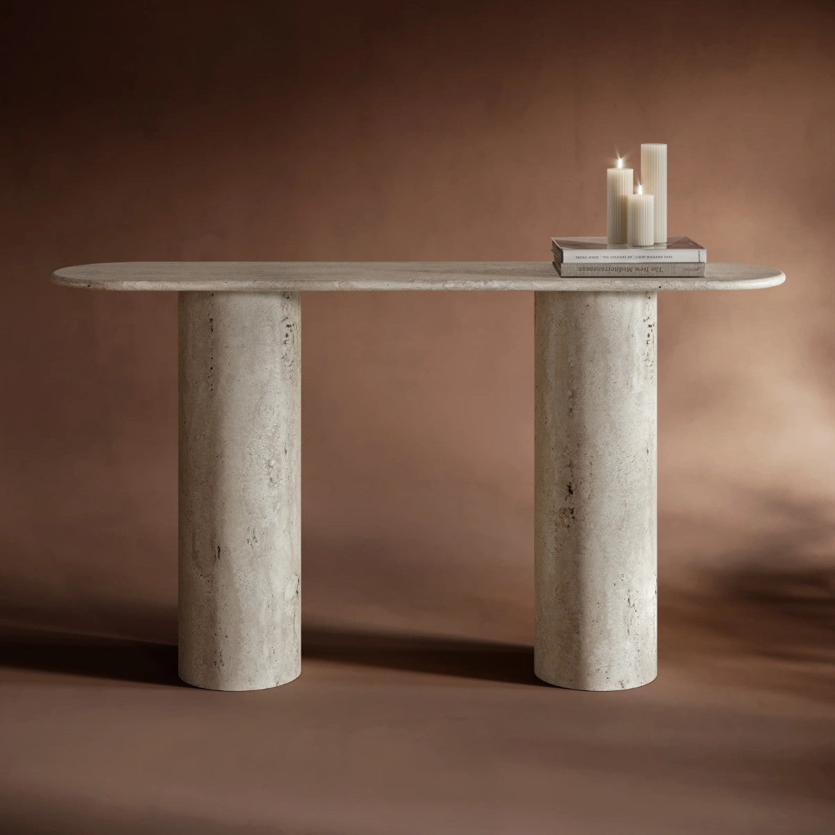 Elana Ovel Travertine Stone Console Table