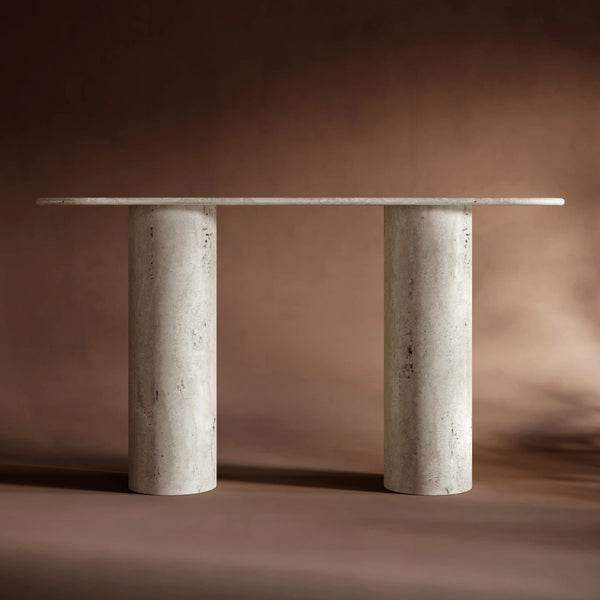 Elana Ovel Travertine Stone Console Table