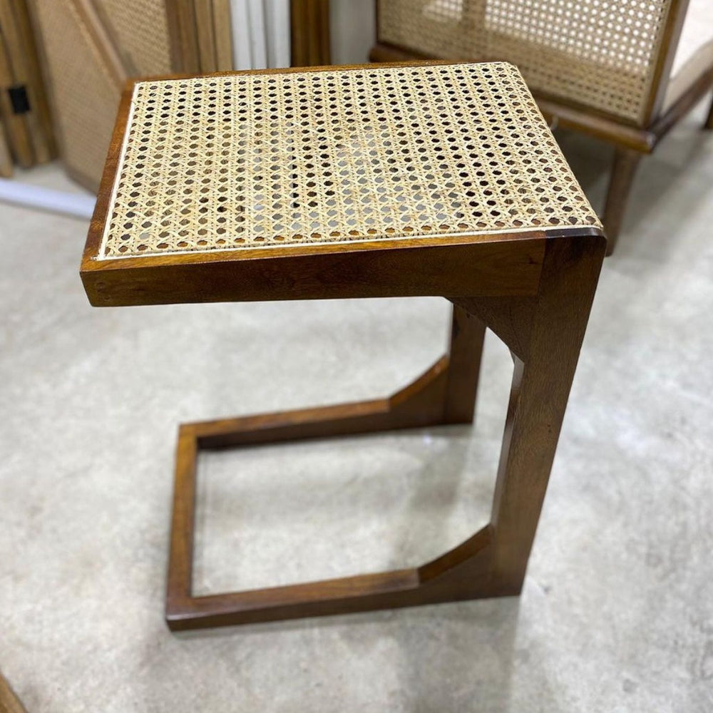 Elea Walnut Wood & Rattan Side Table – Nismaaya Decor