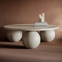 Elif Round Travertine Stone Coffee Table 1