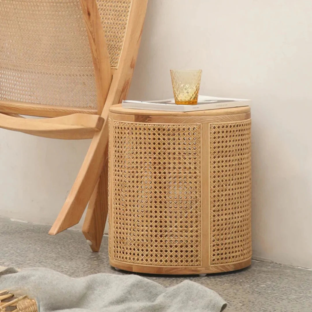 Fia Ash Wood & Rattan Side Table