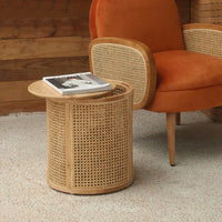 Fia Ash Wood & Rattan Side Table