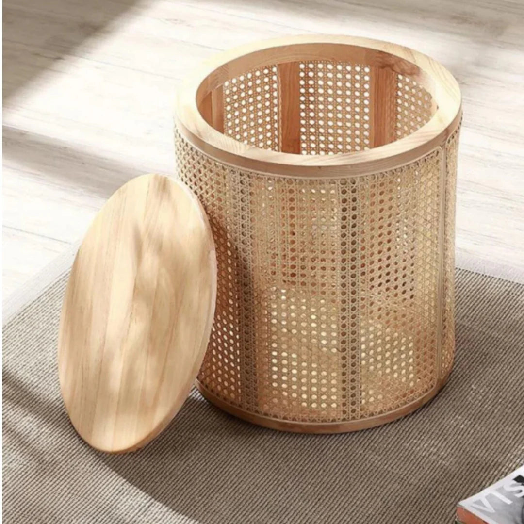 Fia Ash Wood & Rattan Side Table